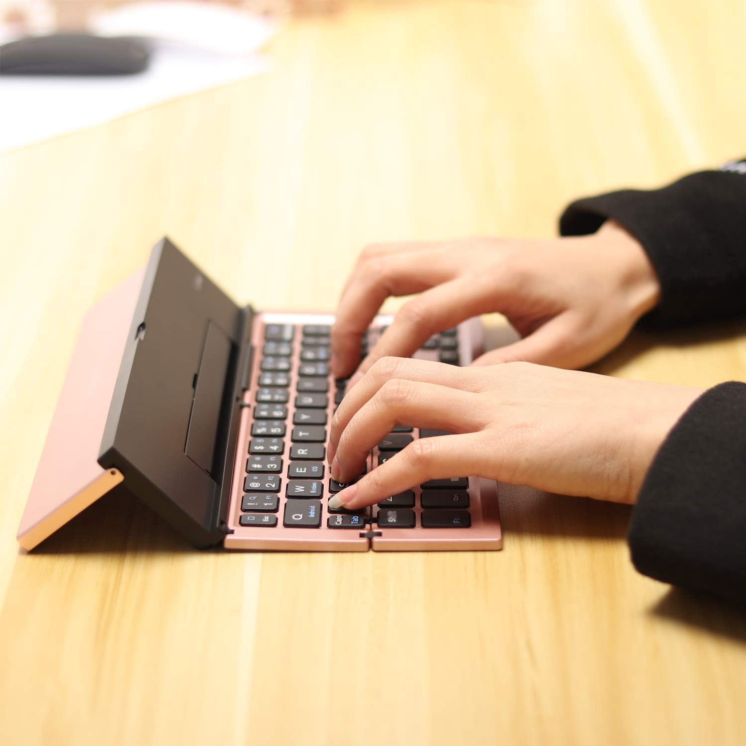 Tri-Folding Portable Bluetooth Keyboard, Slim Aluminum Alloy for Travel & Work, Compatible with iPad Pro/Air, iPhone, Android Tablets, Windows/Mac Laptops