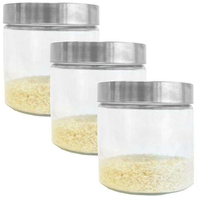 JS Gourmet - Set of 3 Glass Containers with Airtight Lid, 900ml Capacity