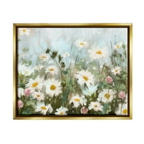 Stupell Industries Daisy Field Painting Botanical & Floral Painting Gold Floater Framed Art Print Wall Art, 21 x 17