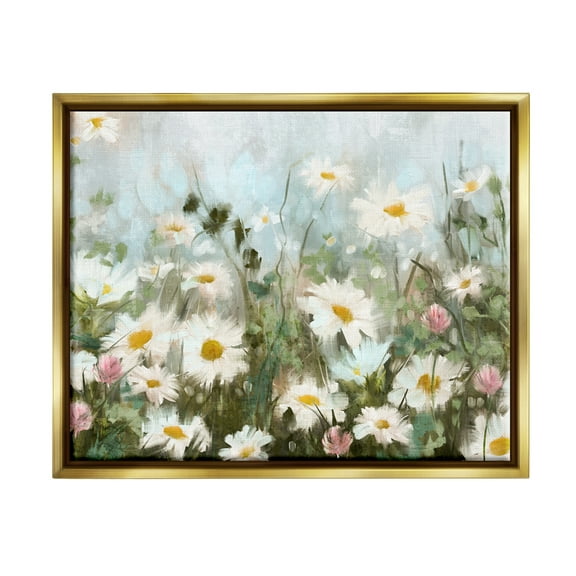 Stupell Industries Daisy Field Painting Botanical & Floral Painting Gold Floater Framed Art Print Wall Art, 21 x 17