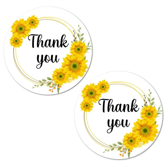 40 Sunflower Thank You Stickers, 2 Inch Big Round Glossy Labels, Great For Weddings, Bridal Shower, Engagement Party, Party Favors Décor, Tags, Supplies. Made in USA.