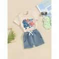 thumbnail image 4 of Aojekbee Baby Boy 4th of July Outfit Dinosaur Letter Print Short Sleeve T-Shirt with Shorts for Independence Day, 4 of 10