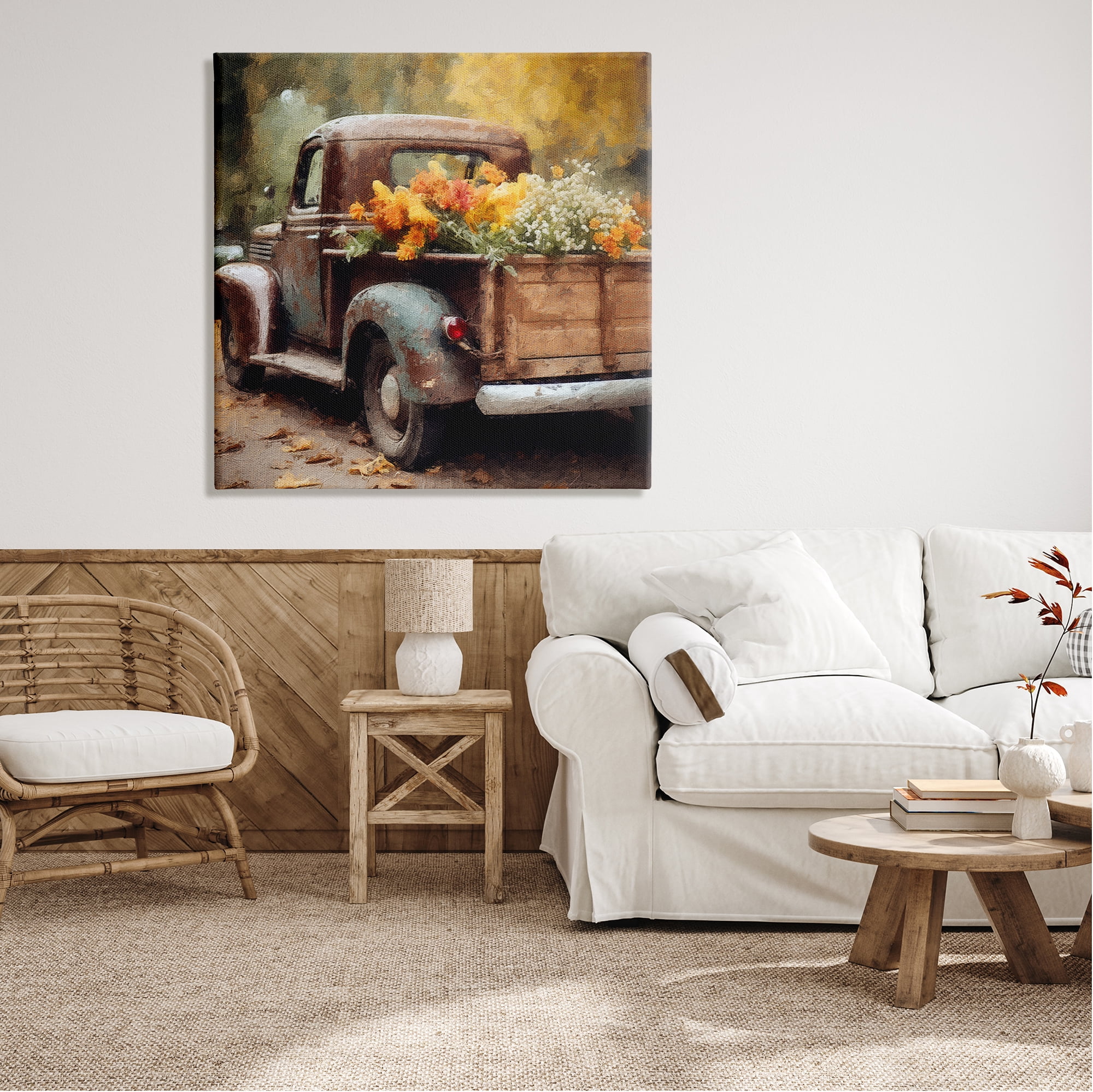 Stupell Industries Autumnal Plants in Truck Holiday Painting Gallery Wrapped Canvas Art Print Wall Art, 36 x 36
