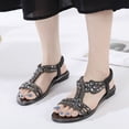thumbnail image 2 of Dsscvnef Women Summer Sandals Elastic Band Rhinestone Casual Open Toe Flat Soft Bottom Breathable Comfortable Lightweight On, 2 of 6