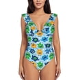 thumbnail image 2 of Yiaed Cartoon Monster Print Women's Ruffled One Piece Swimsuit V Neck Swimwear Slimming Monokini for Woman-Large, 2 of 8
