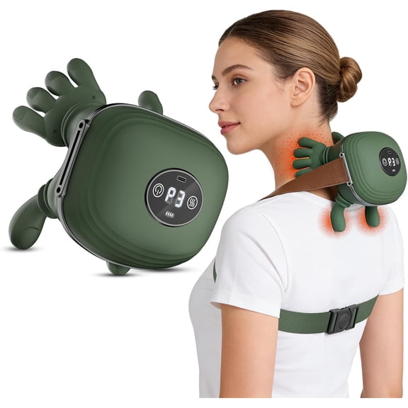 Neck and Shoulder Massager with LED Display, 4D Deep Tissue Shiatsu Massager with 3 Intensity Levels & 2 Heat Settings, Cordless Electric Back Massager, Gifts for Women Men Mum