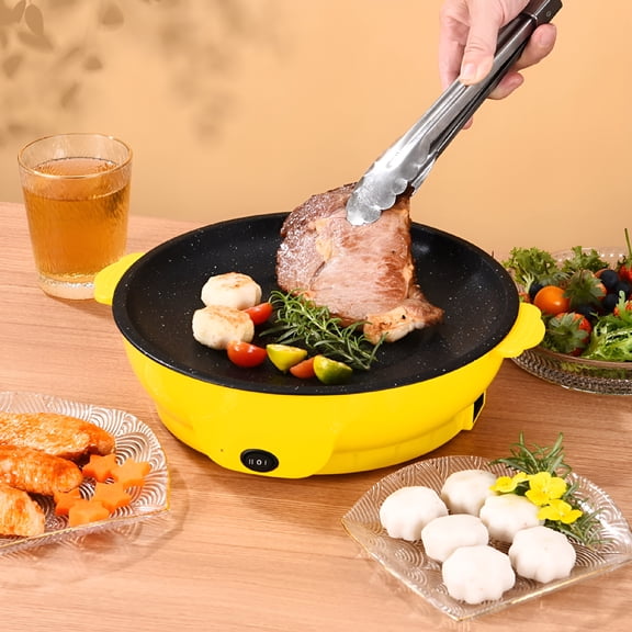 HIBIBUD 220V Electric Skillet Frying Pan, 600W Non-Stick Round Cooker with Dual Gear Control, Multi-Use for Kitchen, Home, and Camping
