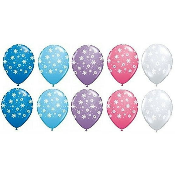 SNOWFLAKE FROZEN Rose Pink Dark Blue Light Blue Lilac Purple Clear Snow Flake (10) 11" Party Latex BALLOONS