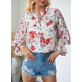 thumbnail image 6 of DOKOTOO Womens Blouses Casual V Neck Long Sleeve Button Down Shirts Loose Drawstring Boho Tops Red S, 6 of 13