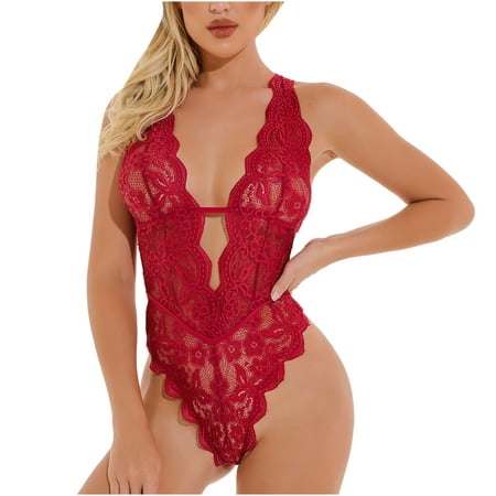 

Womens Sexy Lingerie Deep V Mesh See through Sexy Pajamas Elastic Sling One piece Women Sexy Naughty Lace Strappy Teddy Babydoll Exotic Lingerie A617-24076