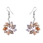 Sandy Tan Brown Colored Seashell Sea Shell Flower Design Fashion Drop Earrings