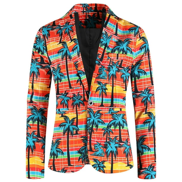 【ポイント10倍】 Blazer Mens QATAINLAV Fashion Coat Suit Print Trees Palm Clothing