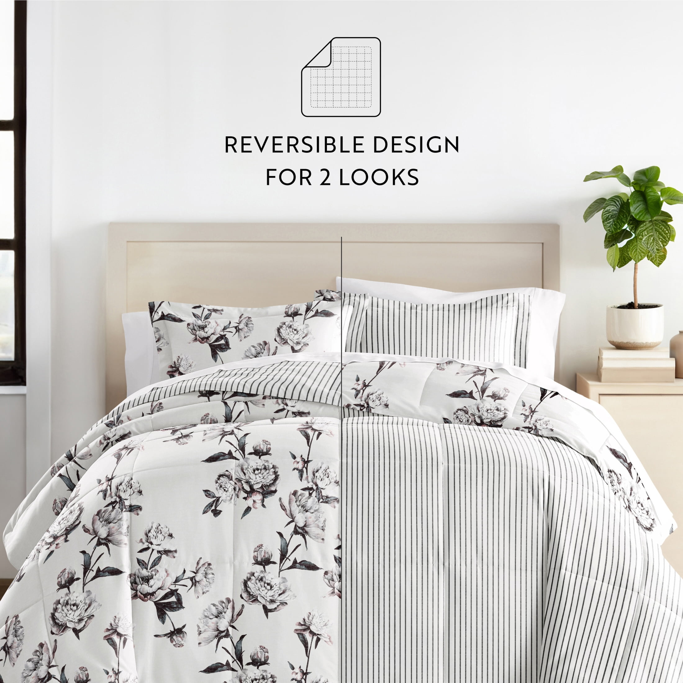 All Season Ultra Soft Comforter Set Lightweight Bedding in Vintage Magnolia Floral Stripe for King/Cal King by Comfort Canopy