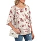 thumbnail image 3 of Qarigey Camisa de mujer Estampado de media manga Top Camisa de mujer Estampado de medio cuello Blusa informal Prendas para la parte del cuerpo jazmín amarillo claro S, 3 of 5