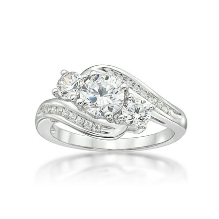 - Sterling Silver 3 stones Bypass Simulated Diamond Ring