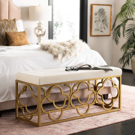 SAFAVIEH Fleur Modern Glam Rectangle Bench, Cream/Gold