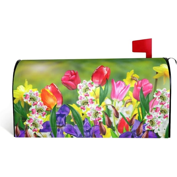 Tulips Daffodils Daisy Florals Magnetic Mailbox Cover,Mailbox Wraps Post Letter Box Cover Outdoor Home Garden Decor Standard Size 21x18 in