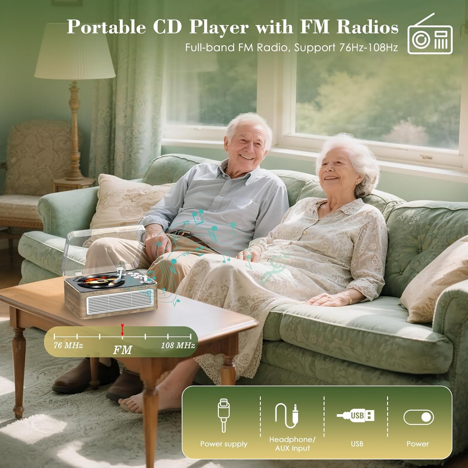 Qoosea CD Player Portable Bluetooth: CD Players for Home with Speakers Rechargeable & Radio & Remote Control Vintage CD-Player Support USB/AUX Playback Headphone Jack
