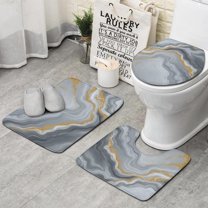 Gray Marble Gold Wave Pattern Bathroom Rugs Sets 3 Piece,Toilet Cover Set,Absorbent Non Slip Bathroom Mats Sets with U-Shaped Contour Rug Toilet Rug Set