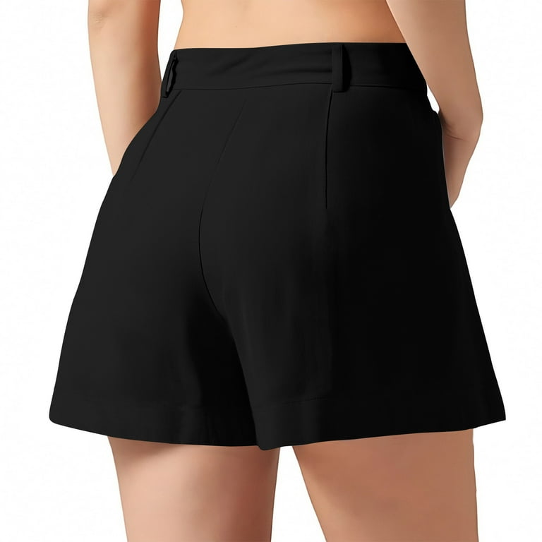 MASRIN Women's Cotton Linen Shorts High Waisted Wide Leg Dress Shorts  Casual Summer Pleated Shorts with Pockets Black S - Walmart.com