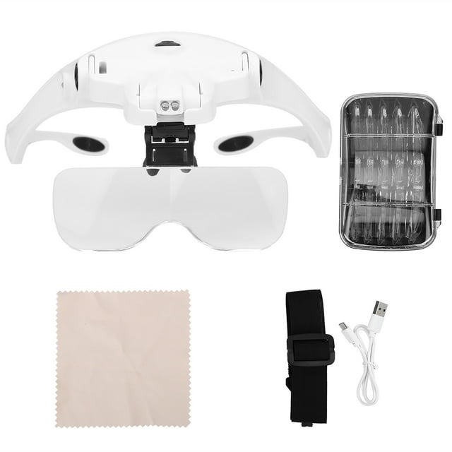 Lupa de cabeza recargable con diadema y 2 luces LED, 5 V CC