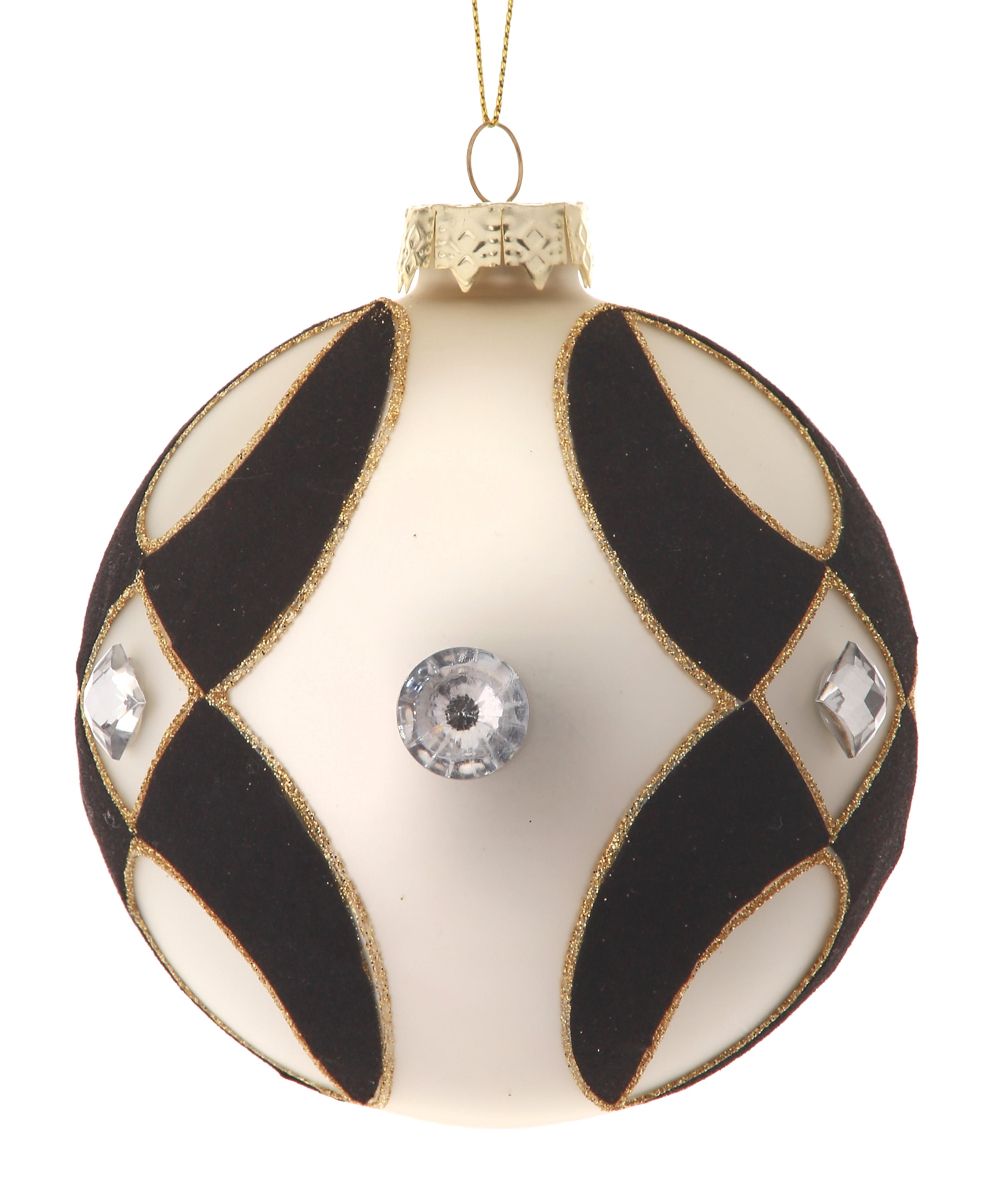 Regency International 4" Glass Velvet with Jewel Ball Ornament White