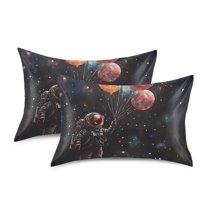 Yayeee Pillowcase King Size Set of 2 Satin Wrinkle Resistant Pillow Case, Black Watercolor Space