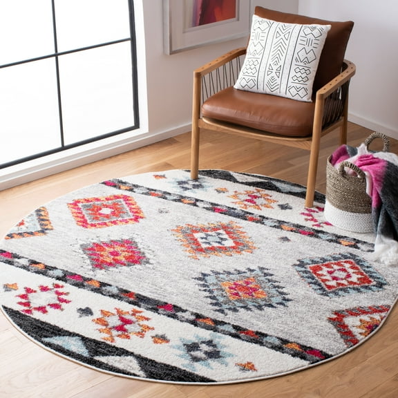 SAFAVIEH Adirondack Caiden Southwest Area Rug, Grey/Red, 6' x 6' Round
