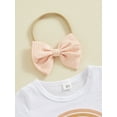 thumbnail image 5 of Suagox Baby Girl 3Pcs Spring Outfits Short Sleeve Rainbow Print T-Shirt + Flare Pants + Headband Set Toddler Clothes for 6-12 Months and 1-4 Years Old Baby, 5 of 10