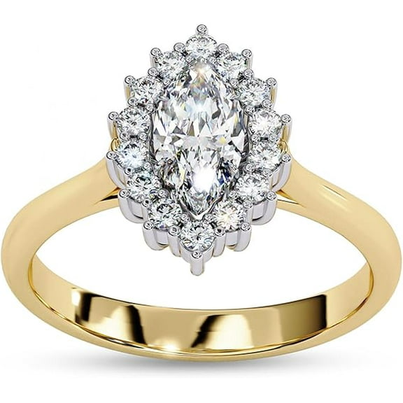 Gems Jewels 14K Yellow Gold Plated 2.00 Ct Marquise Cut White Diamond Christmas Wedding Engagement Thanksgiving Halo Ring 925 Sterling Silver For Women's -5