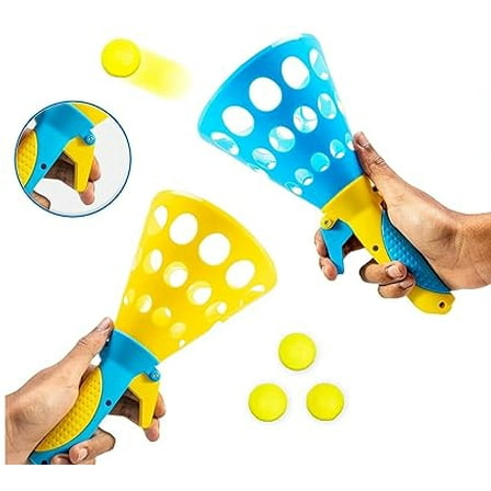 Storio Click and Catch Twin Ball Launcher Game with 3 Balls Indoor Outdoor Toy Set