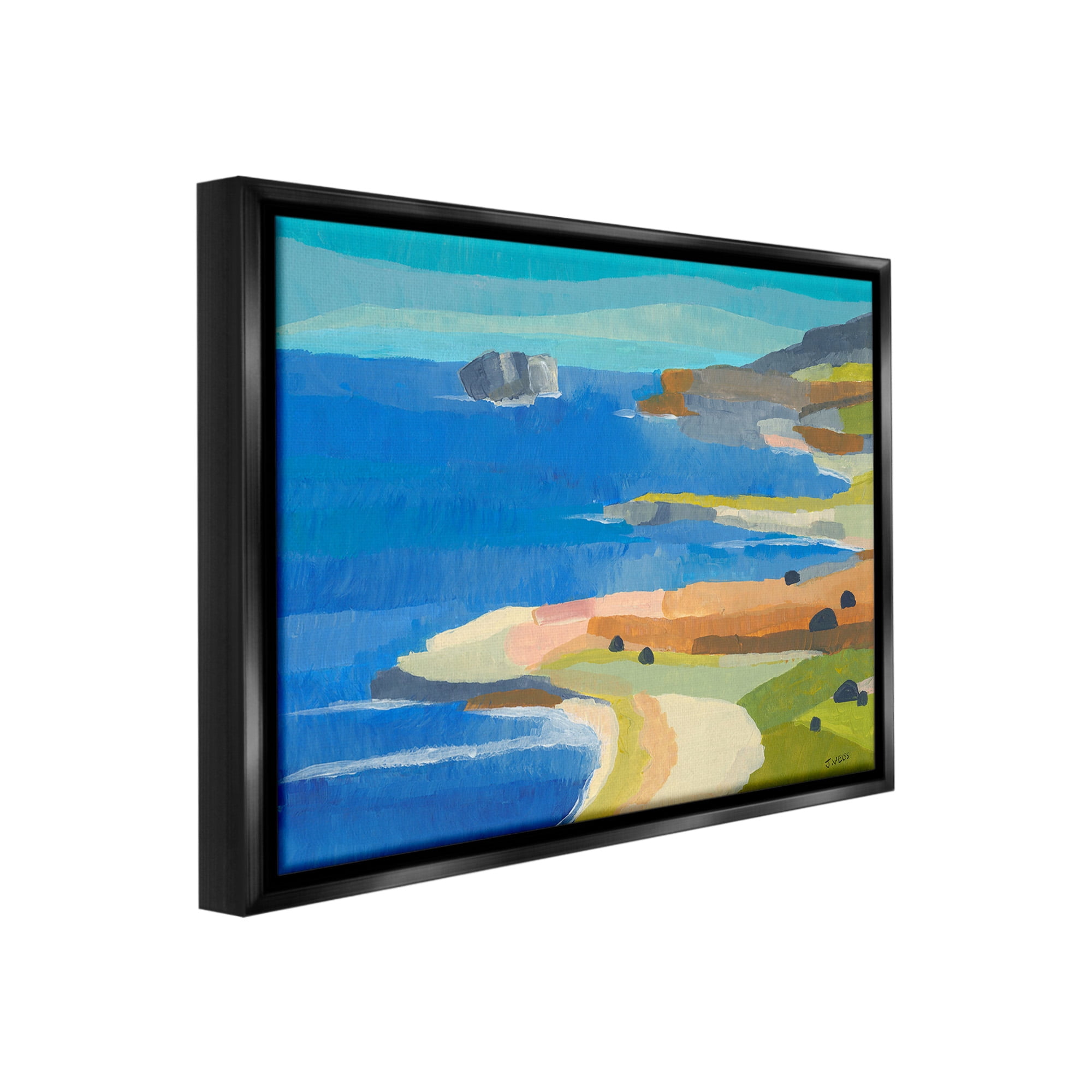Stupell Industries Modern Coastal Inlets Landscape Painting Black Floater Framed Canvas Art Print Wall Art, 21 x 17