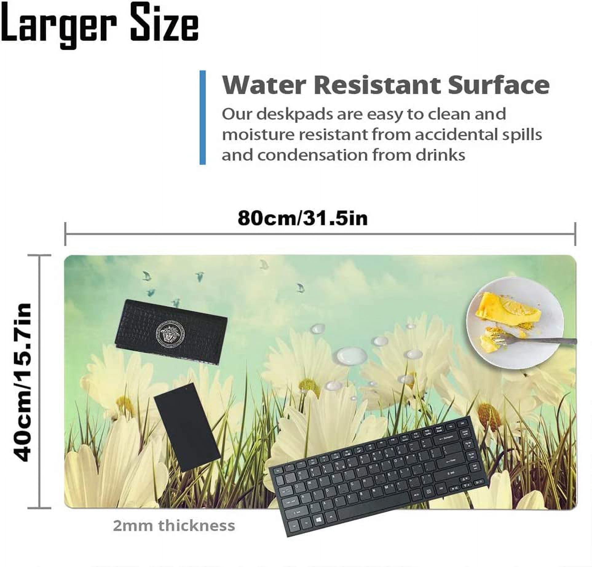 armdgodx Non Slip Waterproof PU Leather Multifunctional Desk Pad, 31.5 × 15.7, Daisies in Summer