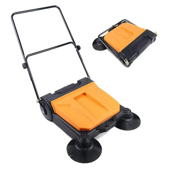 Hand Push Sweeper 26 Inch, Industrial Manual Floor Sweeper for Home, Garage, Warehouse, Backyard, Construction Site - Walk-Behind Push Broom
