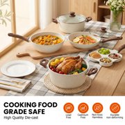 MCQ 17 Pcs Nonstick Cookware Set Pots and Pans, Non-toxic with Stay-Cool Handles for Kitchen, Beige