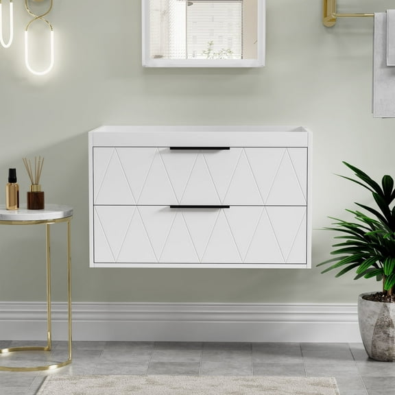 30" Wall Mounted Bathroom Vanity Base Only without Sink Top, Soft-close Drawers, Eco-friendly Hand Paint