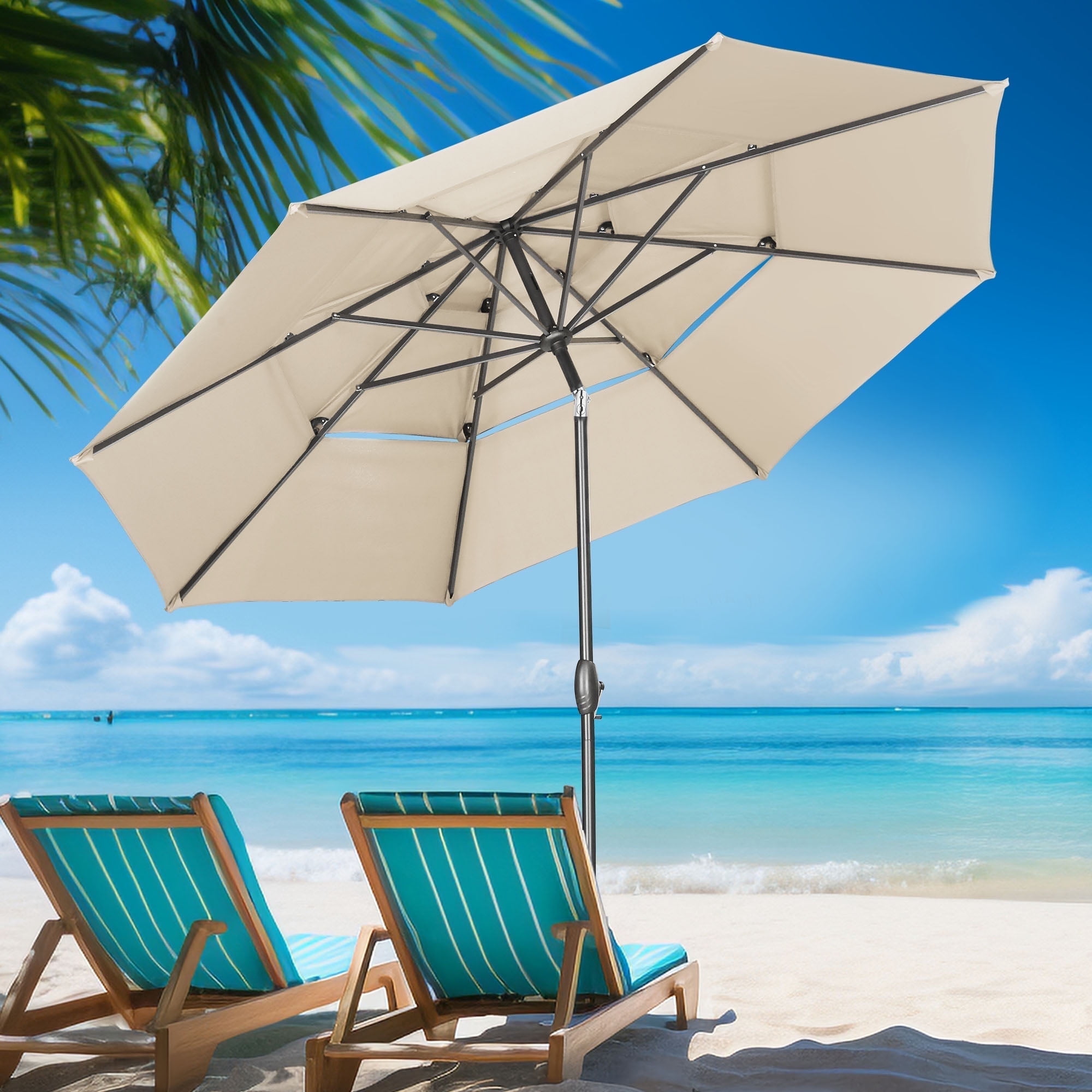 Autlaycil 10ft Beige Patio Umbrella with Push Button Tilt and Crank, 8 Sturdy Ribs UV Protection Waterproof for Garden, Deck, Table, Pool