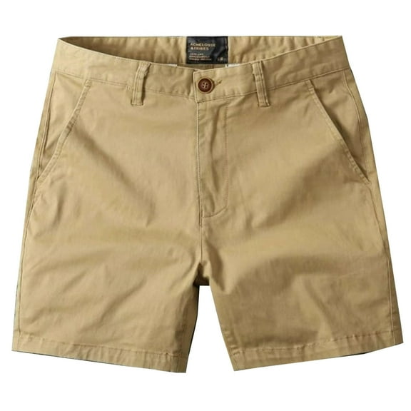 Cargo Shorts for Men Camo Elastic Waist Belted Solid Color Hiking Outdoor Twill Track Shorts Loose fit with Multi-Pocket,Khaki,36