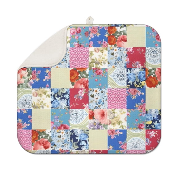 Patchwork Pioneer Flower Dish Drying Mat for Kitchen 1 Pack, Ultra Absorbent Microfiber Dishes Drainer Mats,16"x18"