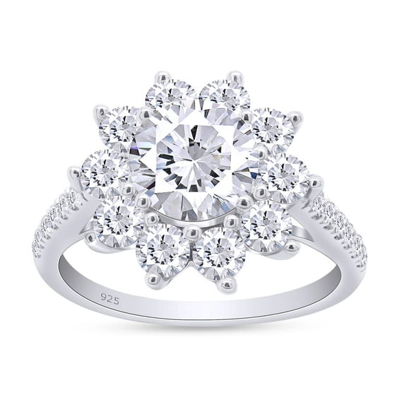 AFFY 1.70 Carat Round Cut Lab Created Moissanite Diamond Flower Engagement Wedding Ring In 14K White Gold Over Sterling Silver Jewelry For Women (VVS1 Clarity)-4