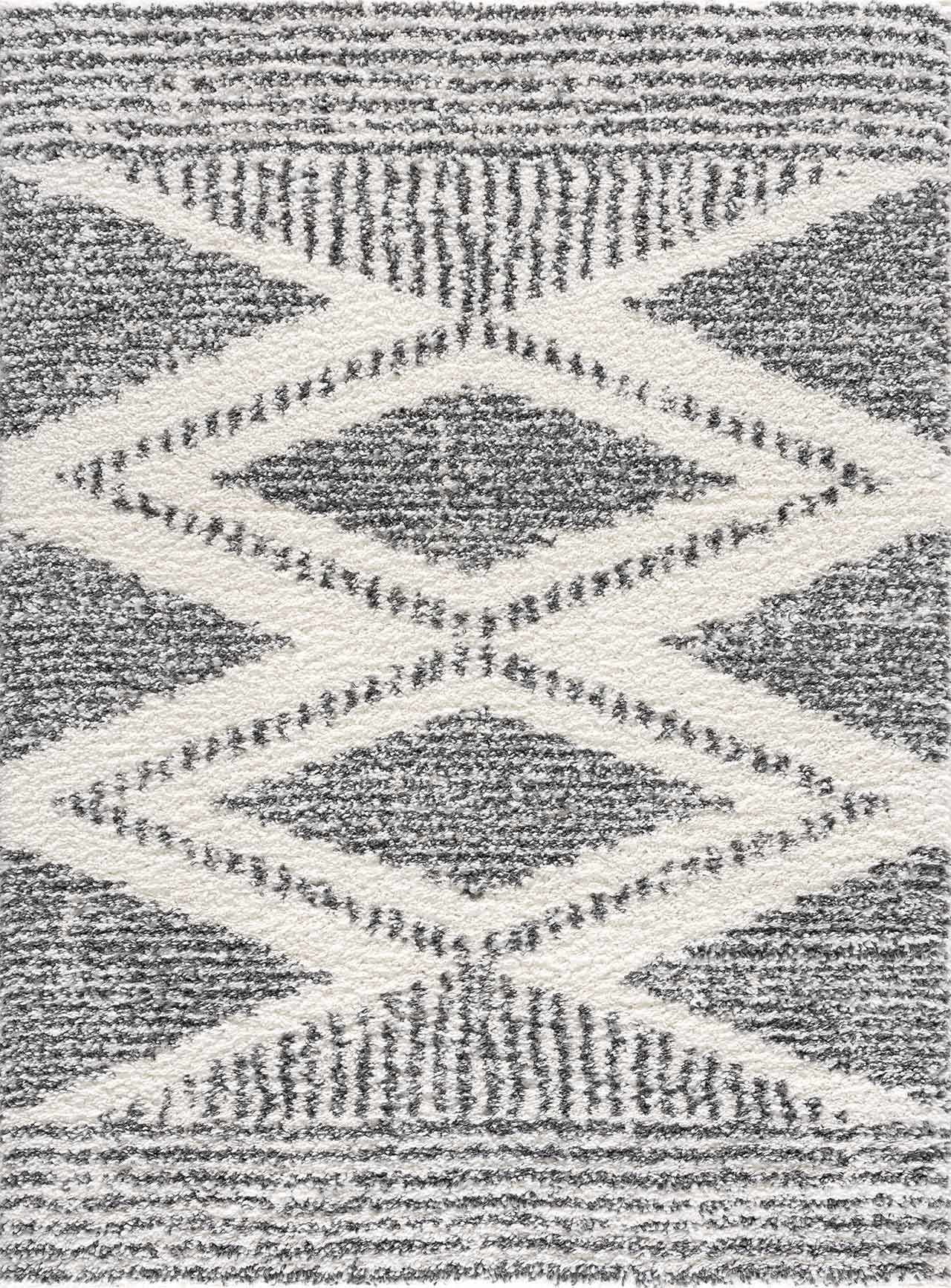 Hauteloom Atlas Moroccan Farmhouse Door Mat Shaggy Small Area Rug - Bohemian Shag Rug - Plush High Pile - Southwestern Boho Soft Carpet - Black, Cream, Grey, Beige - 2" x 3'