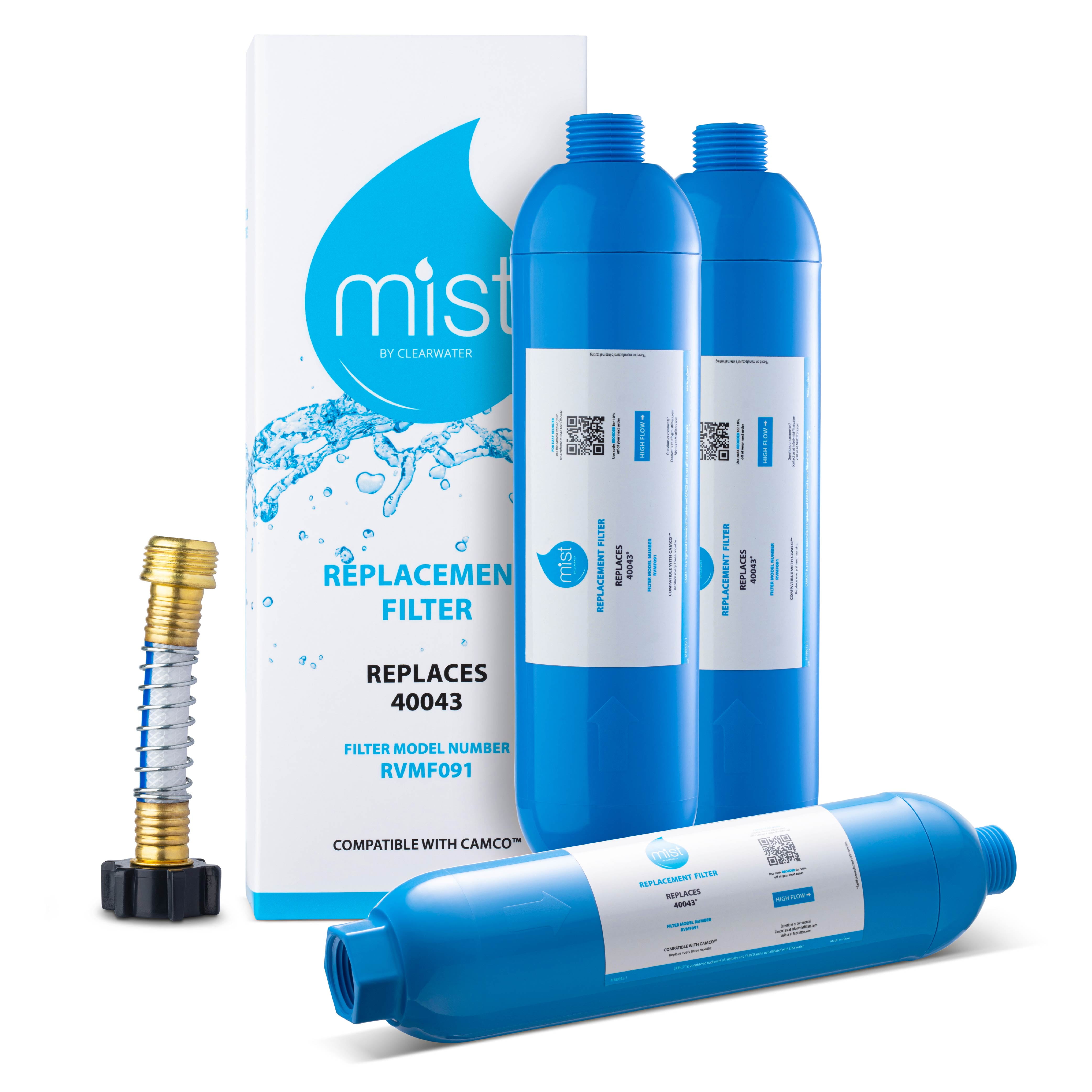 Mist Camco Model 40043 RV Inline Water Filter Replacement, 3 Pack
