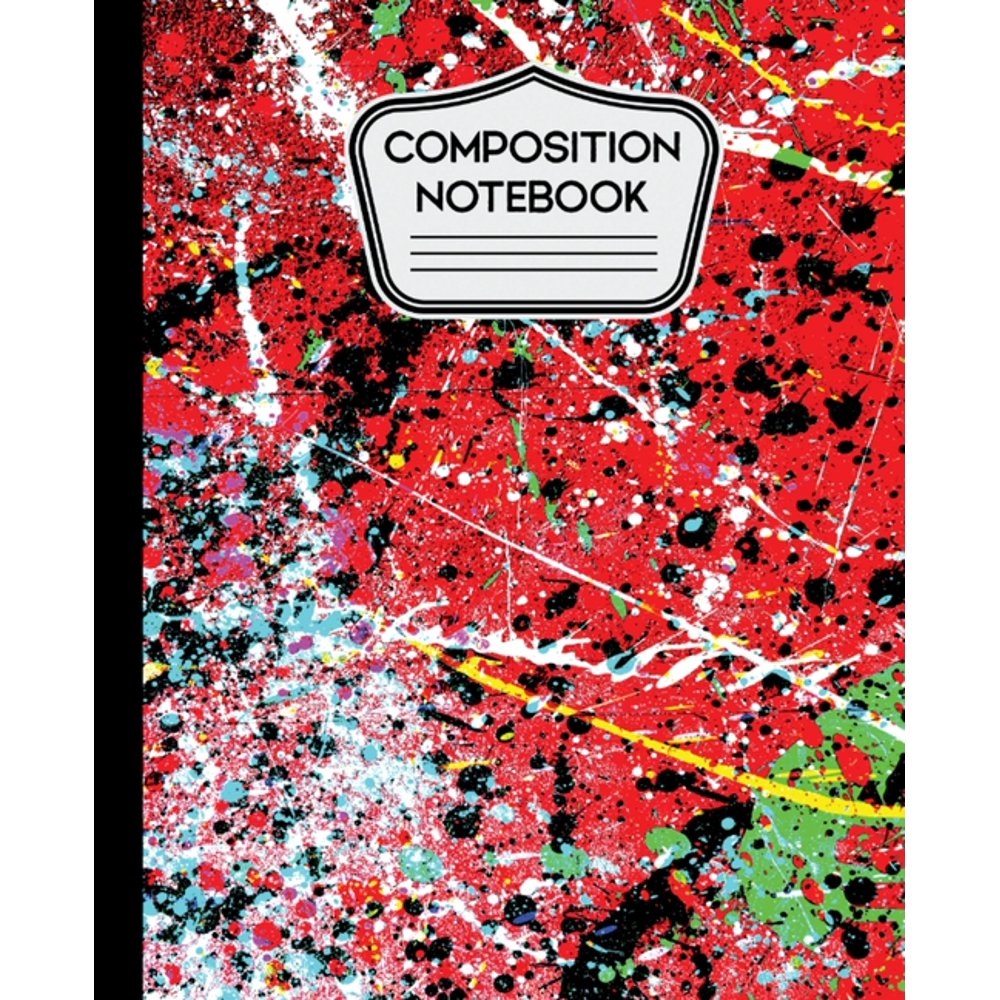 Composition Notebook Red Abstract Paint Splatter Art 7.5" x 9.25 110