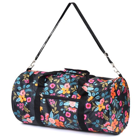 Zodaca Women Marion Floral Small Duffel Gym Travel Bag Soulder Carry (Best Small Gym Bag)