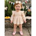 thumbnail image 5 of RUINIXCW Newborn Baby Girl Smocked Romper Dress Infant Girls Spring Fall Winter Clothes Cotton Lien Outfit Puff Long Sleeve Bodysuit Headband Set, 5 of 10