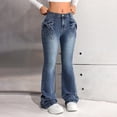 thumbnail image 5 of Otqutp Girls Flare Jeans High Elastic Waist Bell Bottom Denim Pants Bow Wide Leg Jeans Cute Y2k Streetwear Trendy Slim Jegging, 5 of 8