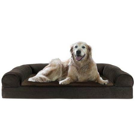 Chenille Pet Bed - FurHaven Pet Dog Bed | Cooling Gel Memory Foam Orthopedic Faux Fleece & Chenille Sofa-Style Couch Pet Bed for Dogs & Cats, Coffee, Jumbo