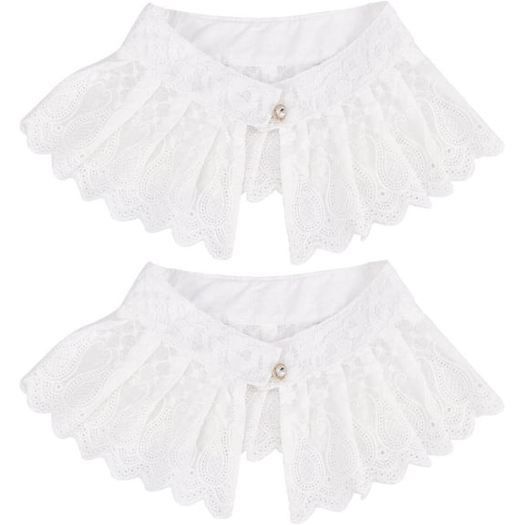 2 Pcs Lace Floral Fake Collar White Collar Choker Blouse Embroidered with Resin Rhinestone Button Fake Dickie Collar Removable Judge Collar Neck Ruff for Dresses Shirts 21.3x4.5 inch 2 pc