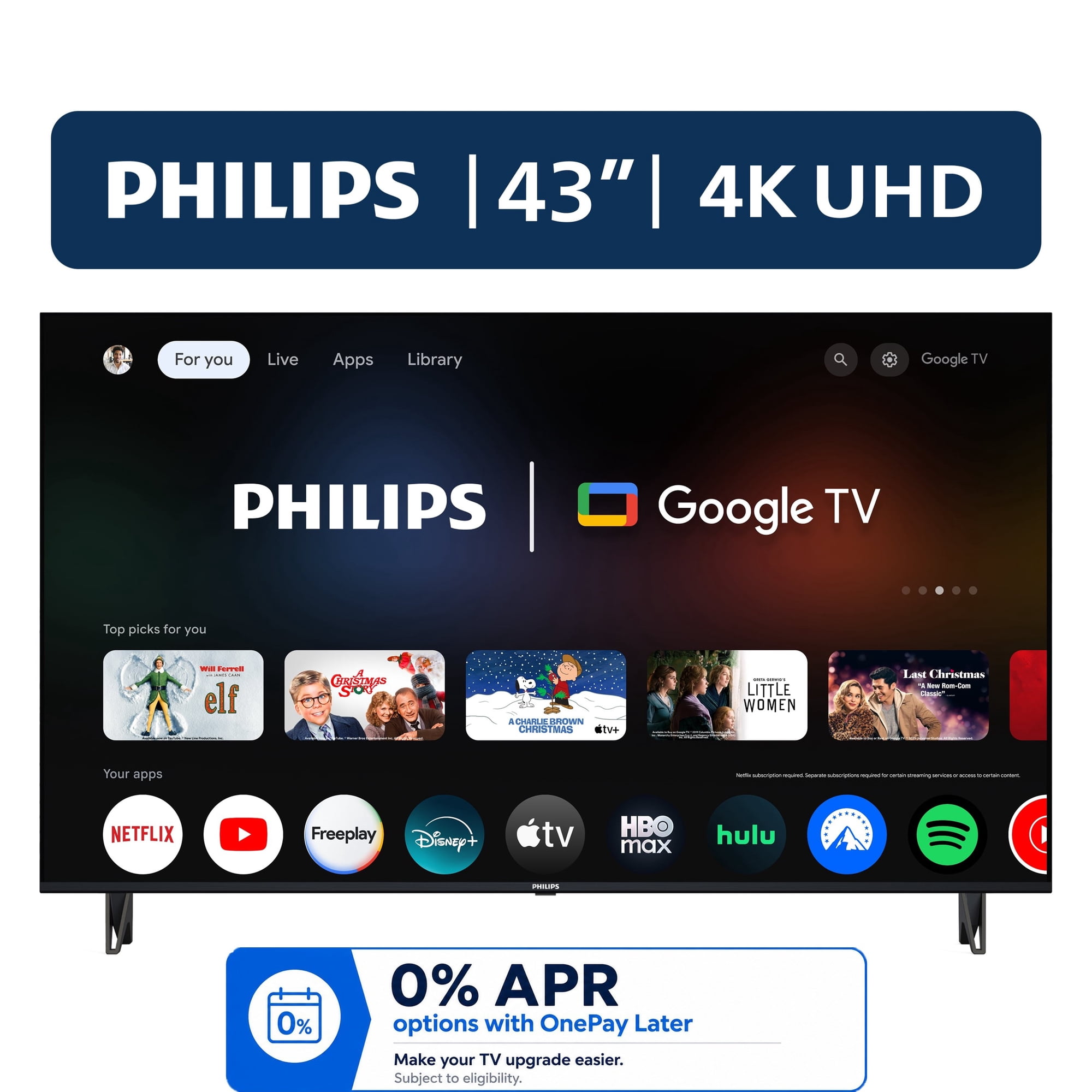 Philips 43" Class 4K Ultra HD (2160p) Google Smart LED TV (43PUL7652/F7) (New)
