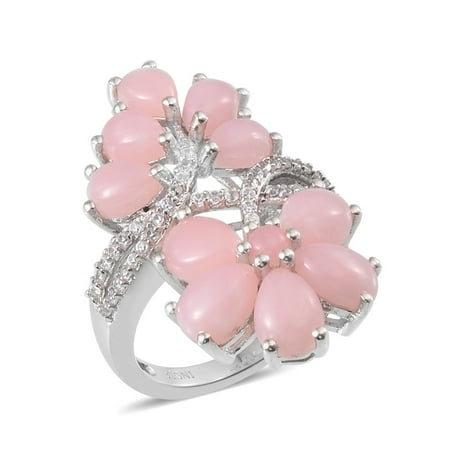 Pink Zircon Ring - 925 Sterling Silver Pear Pink Opal Zircon Anniversary Ring for Women Jewelry Gift Size 7